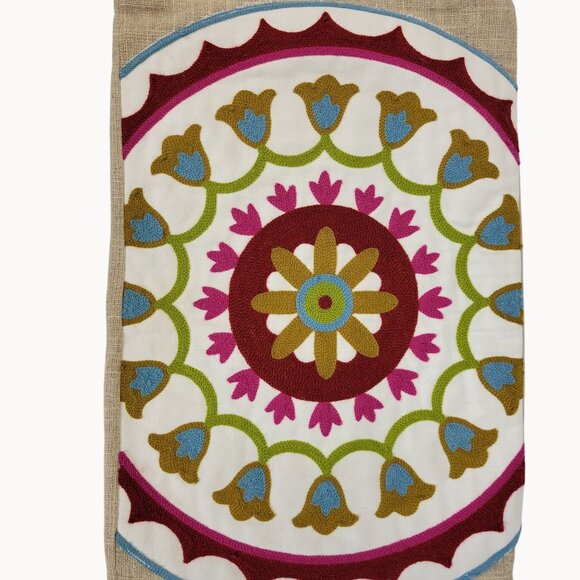 Rectangular Boho Multicolor Mosaic Beige Burlap Blue Tasseled Pillow Sham Cover - Picture 5 of 12